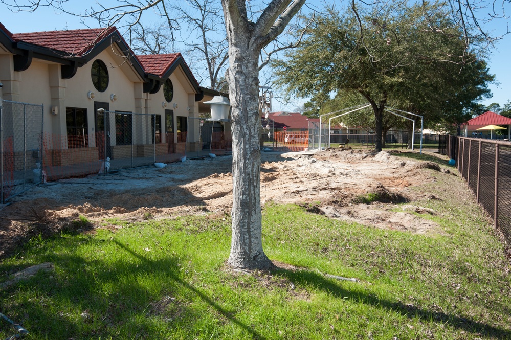 Ongoing construction Bldg 22, playgrounds for Child Development Center