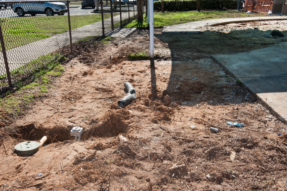 Ongoing construction Bldg 22, playgrounds for Child Development Center