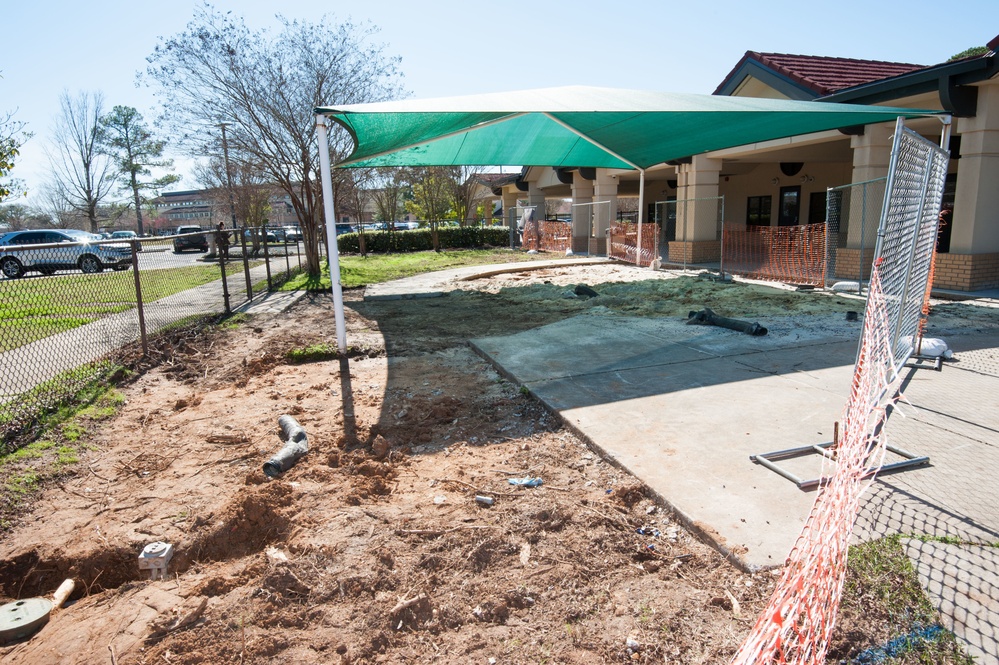Ongoing construction Bldg 22, playgrounds for Child Development Center