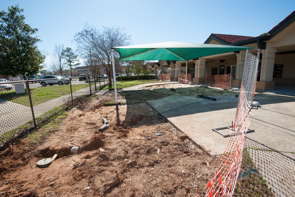 Ongoing construction Bldg 22, playgrounds for Child Development Center