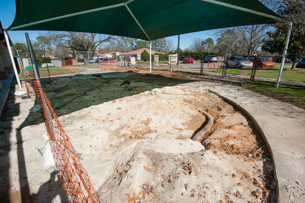 Ongoing construction Bldg 22, playgrounds for Child Development Center