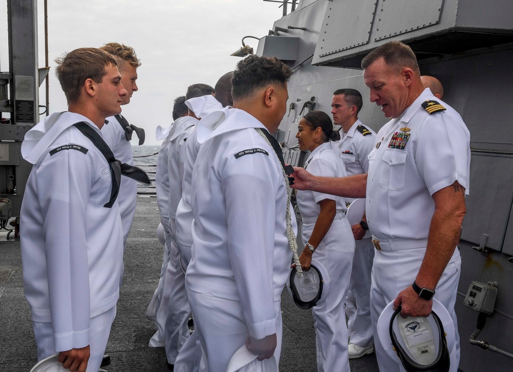 USS Wayne E. Meyer Sailors Stand for Inspection