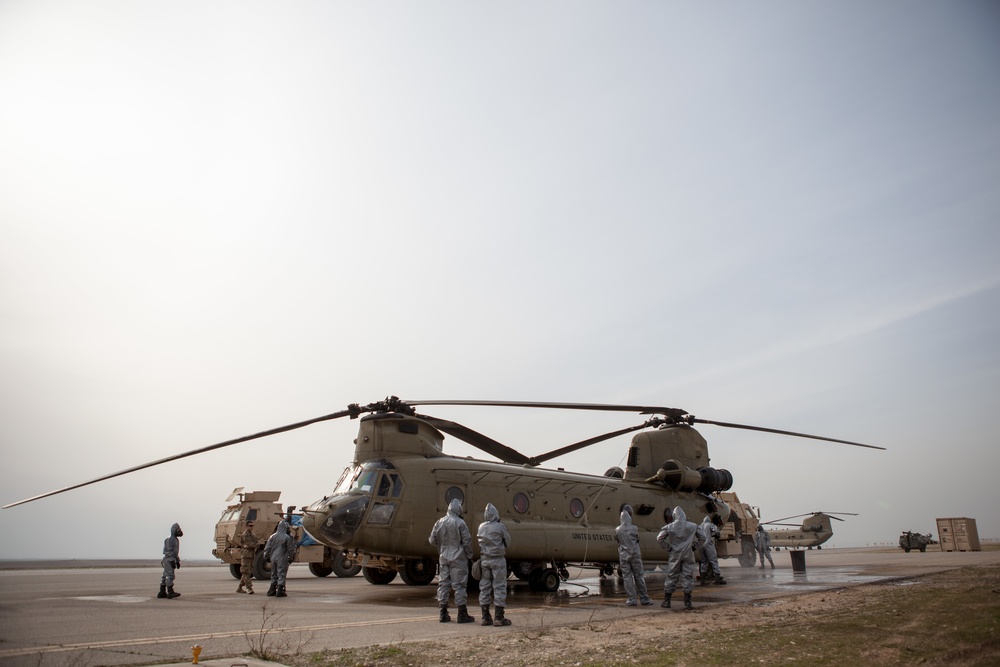 Soldiers conduct detail aircraft decontamination training