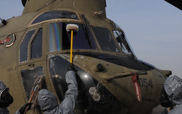 Scrubbing and mopping the Chinook