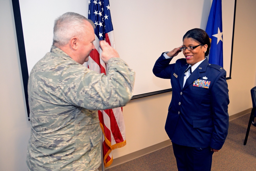 U.S. Air Force 1st Lt. Anita Morris swears in as first African-American female chaplain at the 177th Fighter Wing
