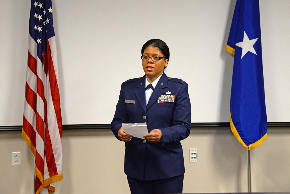 U.S. Air Force 1st Lt. Anita Morris swears in as first African-American female chaplain at the 177th Fighter Wing