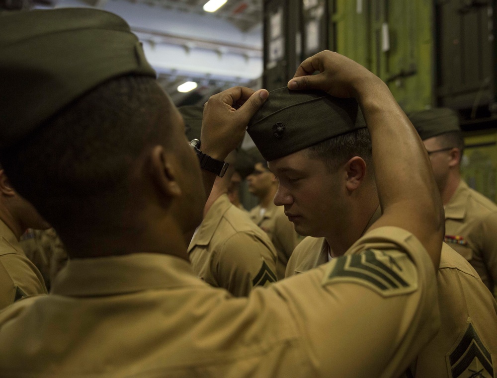 24th MEU Marines conduct service uniform inspection