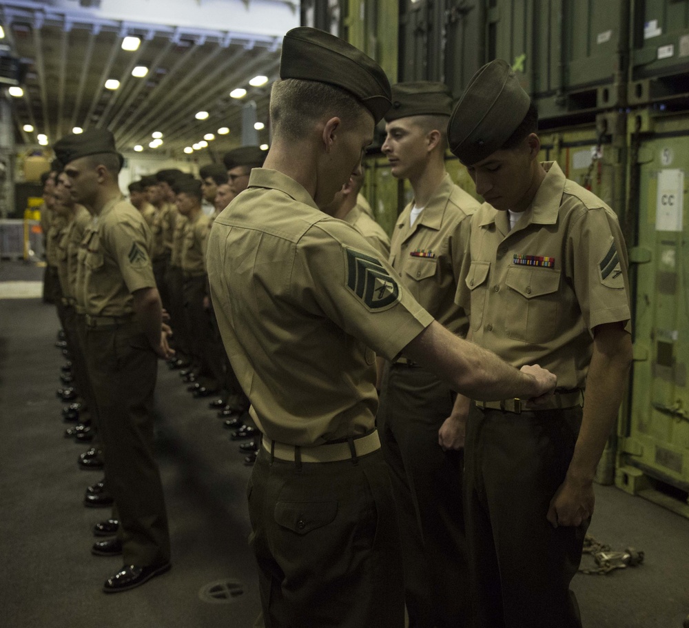 24th MEU Marines conduct service uniform inspection