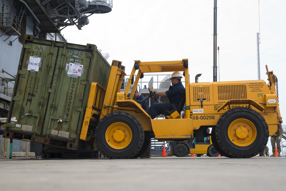 USS Bonhomme Richard (LHD 6) Conducts Marine Onload