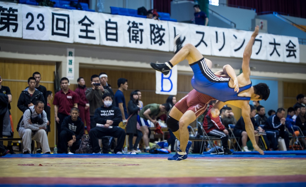 U.S. Military and Japan Self-Defense Force Wrestle Event Sport Exchange