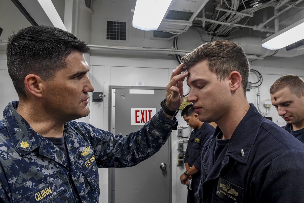 USS Wayne E. Meyer hold Ash Wednesday Sevice