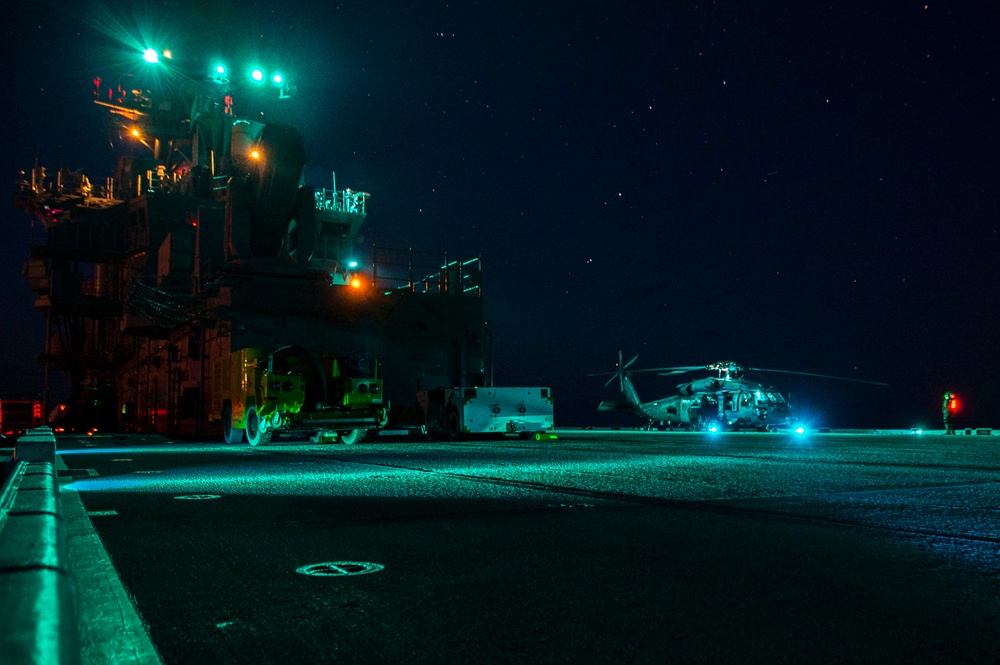 USS Bonhomme Richard (LHD 6) Night Replenishment at Sea