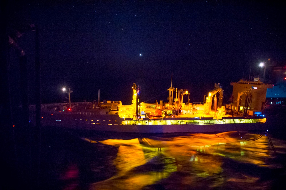USS Bonhomme Richard (LHD 6) Night Replenishment at Sea