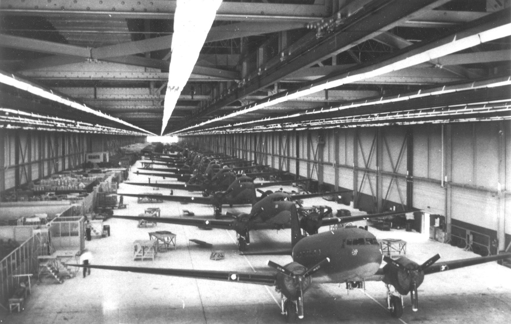 C-47s on Douglas Aircraft production line in Oklahoma City, Oklahoma