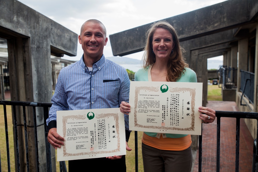 Okinawa Marine, wife awarded for teaching English in community
