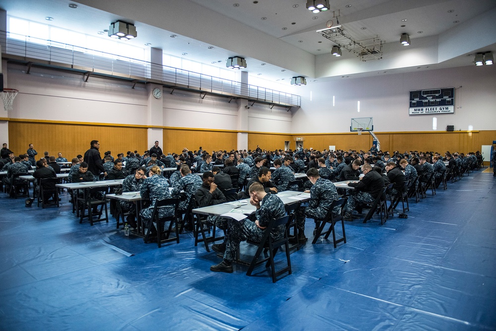 Sailors Prepare For A Petty Officer Second Class Advancement Exam At James D. Kelly Fleet Recreation Center