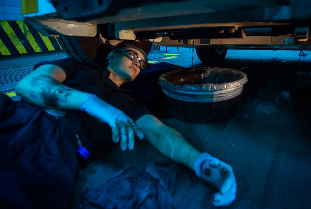 Night check operations aboard USS Bonhomme Richard