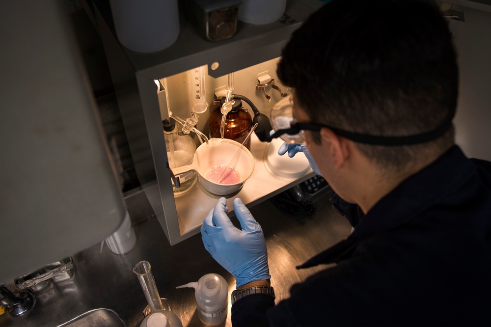 Nightly oil and water check aboard USS Bonhomme Richard