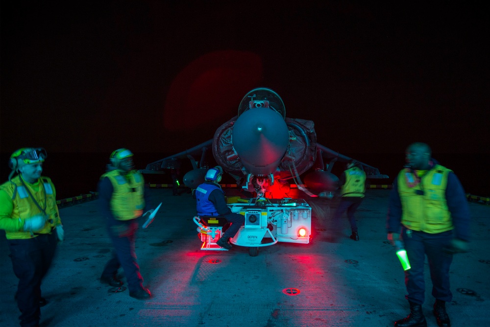 Night check operations aboard USS Bonhomme Richard