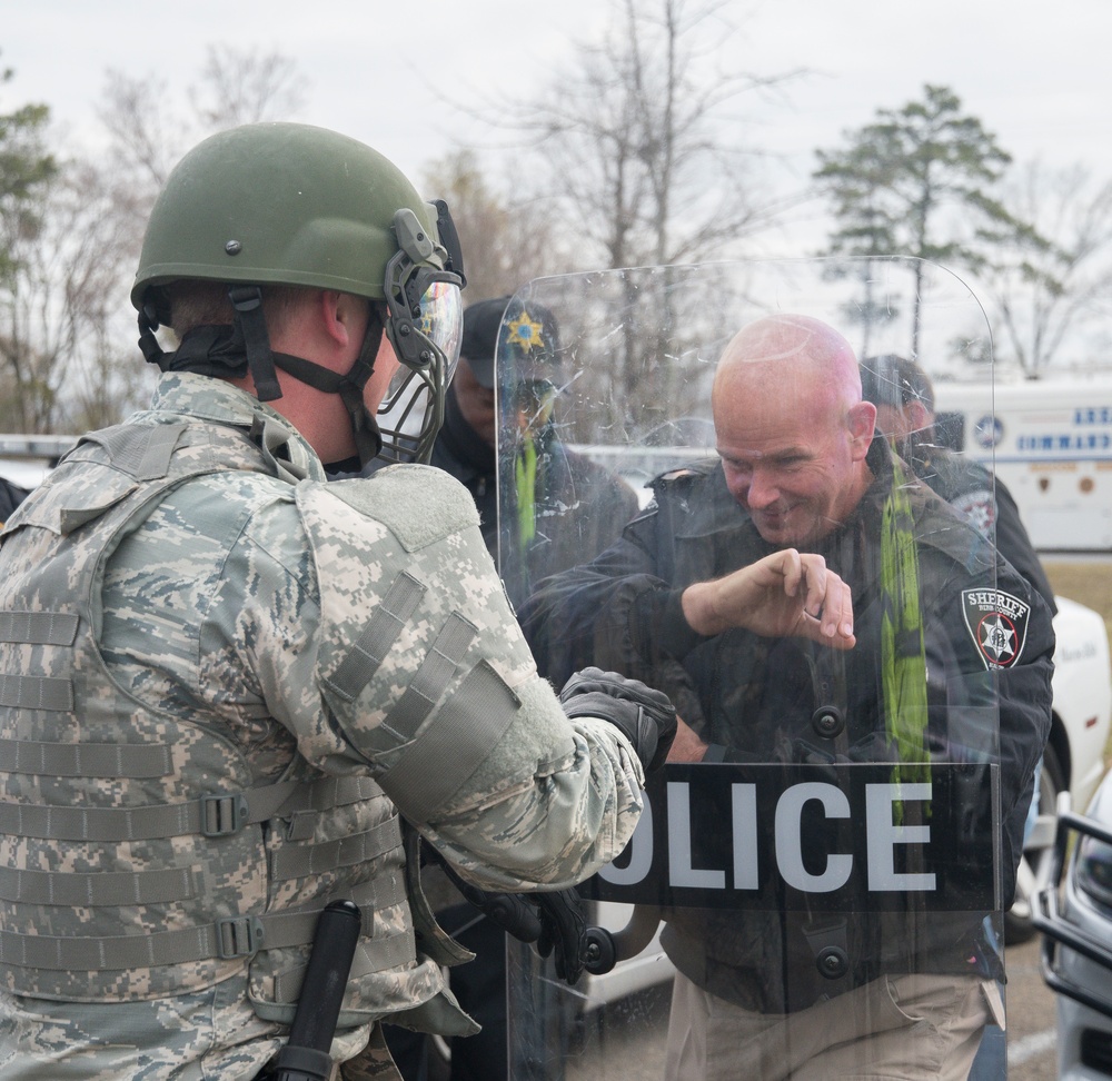 Georgia Air National Guard security forces members partner with Macon-Bibb County Emergency Management Agency and other departments and offices in support  of Vigilant Guard exercise.