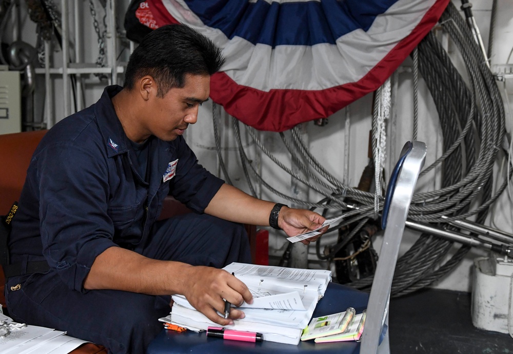 USS Wayne E. Meyer Sailors Prepare for Advancement Exam