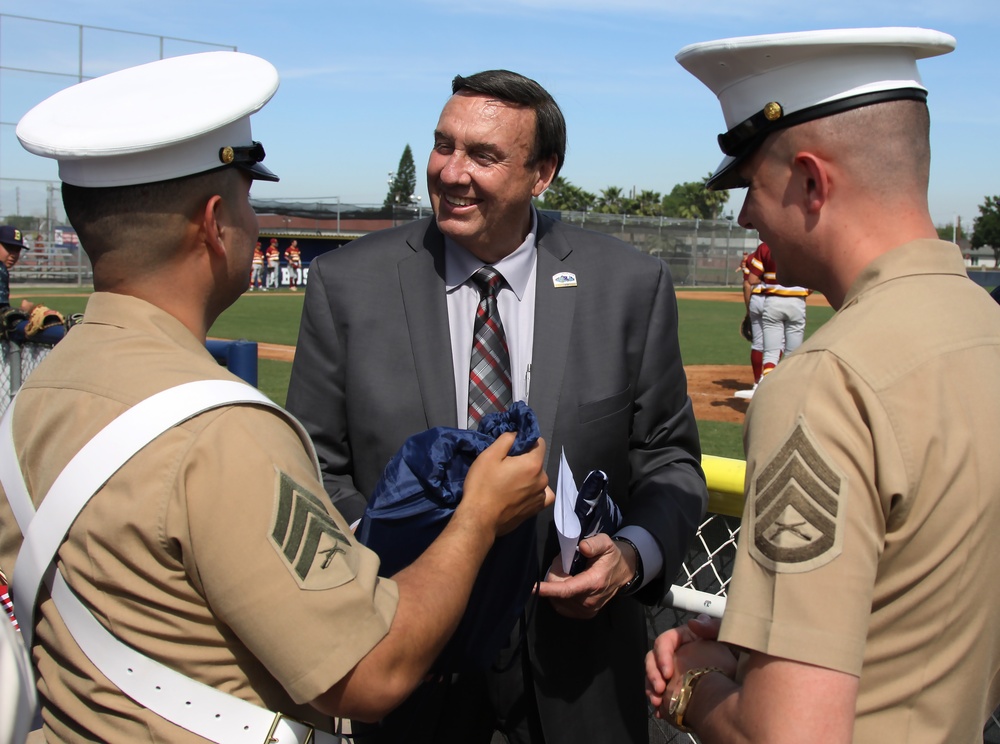 Marine Recruiters Present Colors at Varsity Game
