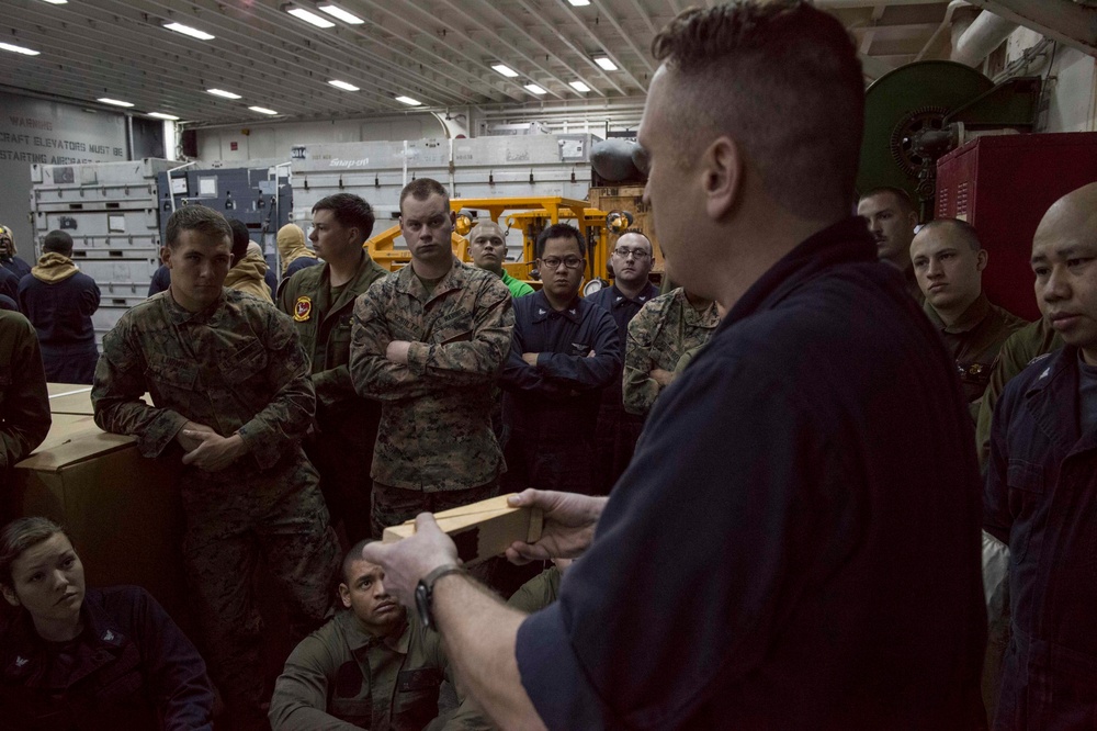 Marines and Sailors DC training aboard USS Bonhomme Richard (LHD 6)