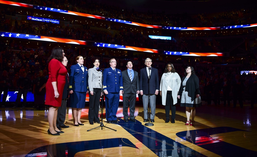 Coast Guard Headquarters chorus performs at Washington Wizards game