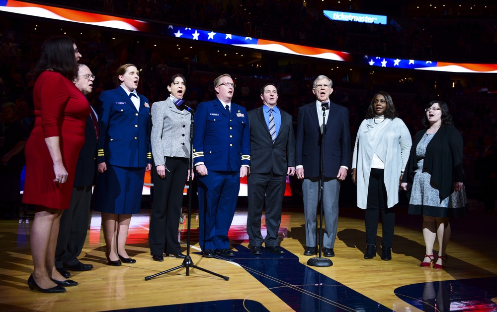 Coast Guard Headquarters chorus performs at Washington Wizards game