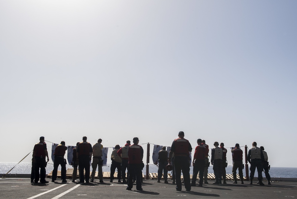 GHWB is the flagship of Carrier Strike Group (CSG) 2, which is comprised of the staff of CSG-2; GHWB; the nine squadrons and staff of Carrier Air Wing (CVW) 8; Destroyer Squadron (DESRON) 22 staff and guided-missile destroyers USS Laboon (DDG 58) and USS