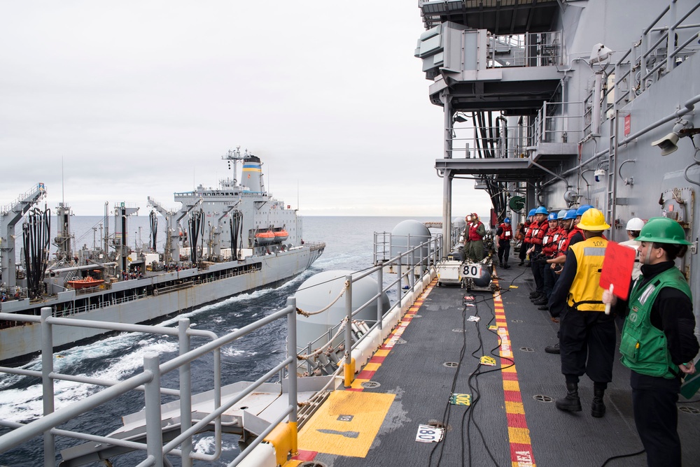 USS Bonhomme Richard (LHD 6) Conducts Replenishment-At-Sea