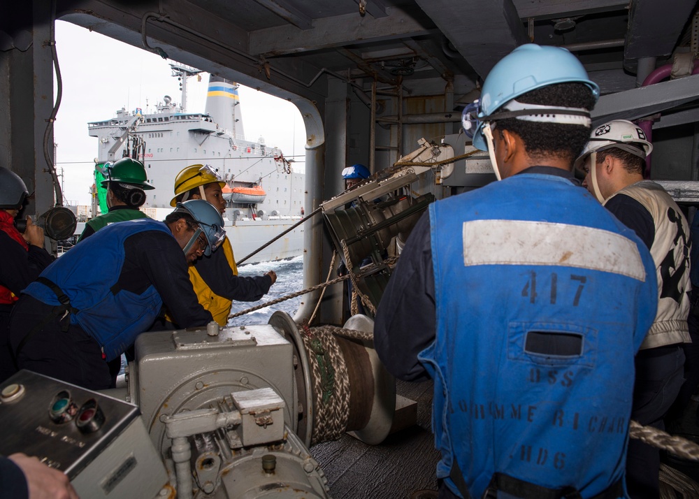 USS Bonhomme Richard (LHD 6) Conducts Replenishment-At-Sea