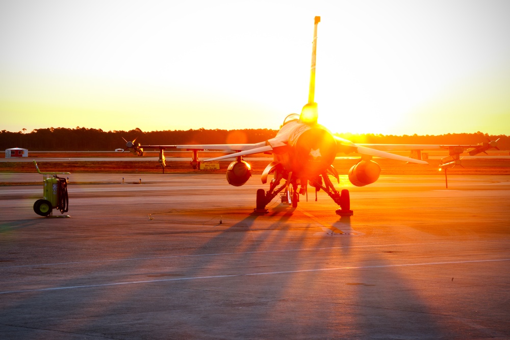 Sunrise on an F-16 at Tyndall AFB