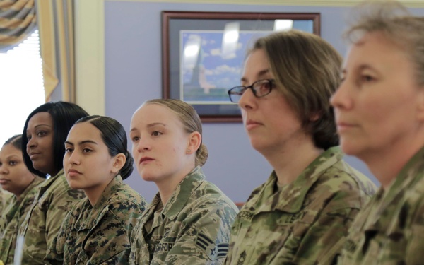Second Lady and U.S. female joint service members have lunch at Fort George G. Meade