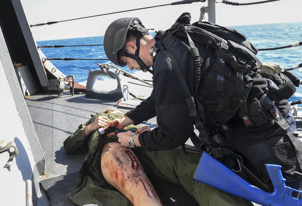 USS Wayne E. Meyer Conducts a Medical Casualty VBSS Drill