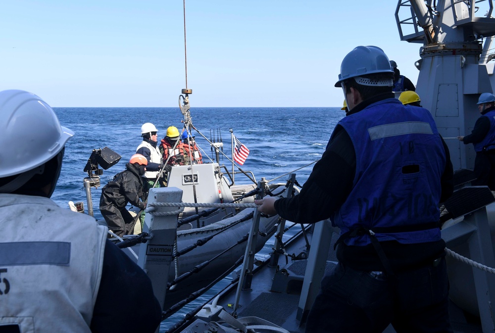 USS Wayne E. Meyer Conducts a Man Overboard Drill