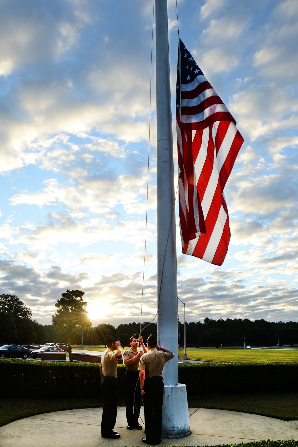 Marines observe Morning Colors