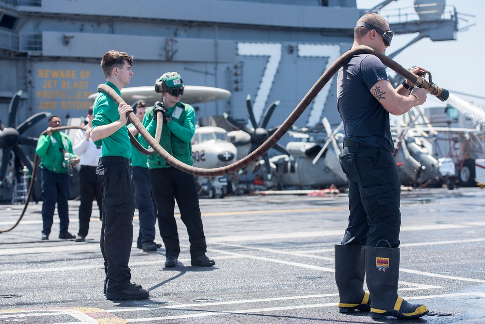 GHWB is the flagship of Carrier Strike Group (CSG) 2, which is comprised of the staff of CSG-2; GHWB; the nine squadrons and staff of Carrier Air Wing (CVW) 8; Destroyer Squadron (DESRON) 22 staff and guided-missile destroyers USS Laboon (DDG 58) and USS