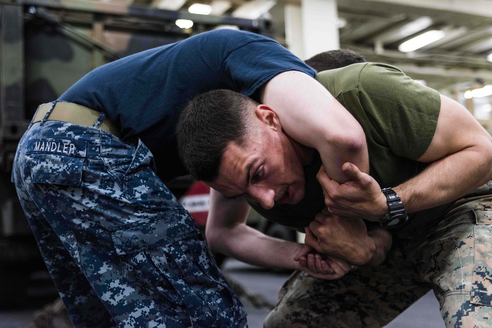 USS Green Bay Sailors practice MCMAP