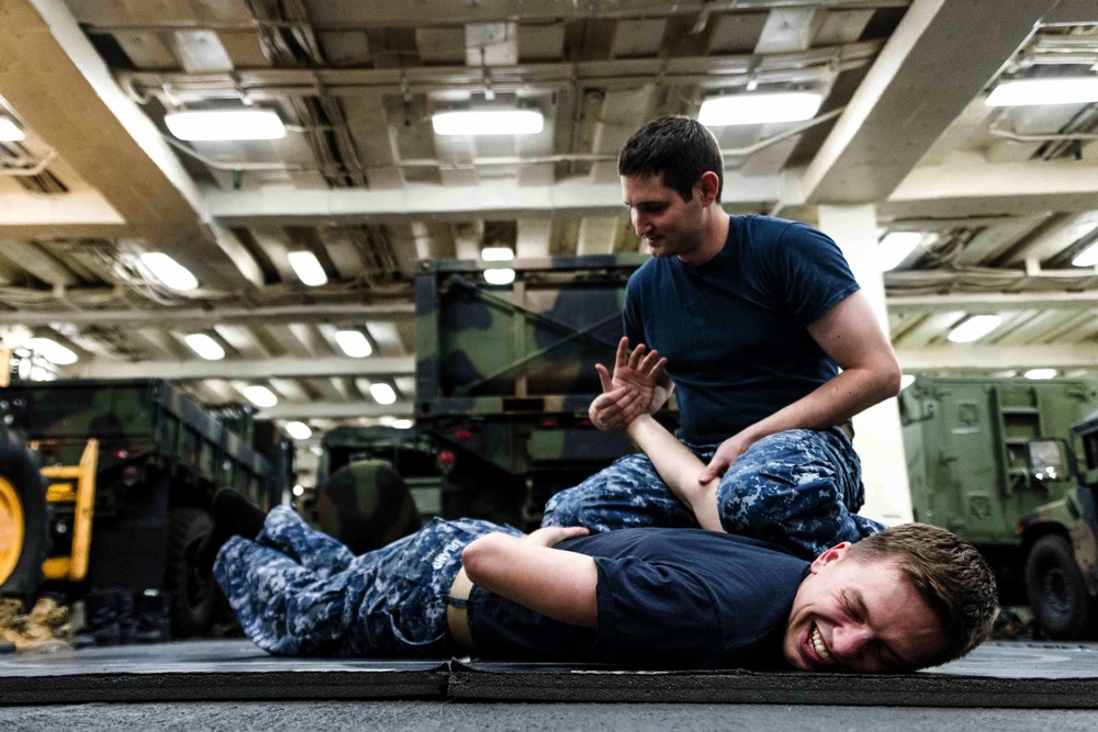 USS Green Bay Sailors practice MCMAP