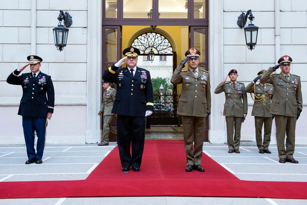 U.S. Army Chief of Staff Gen. Mark A. Milley meets with Italian Chief of the Army Lt. Gen. Danilo Errico and Italian Army soldiers in Rome, Italy, Oct. 28, 2016.