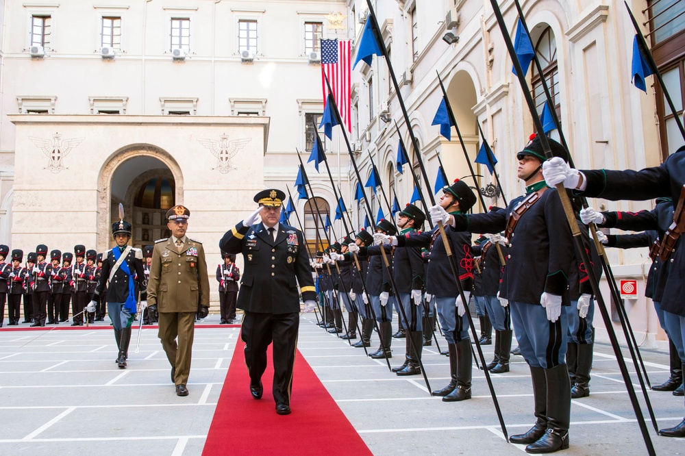 U.S. Army Chief of Staff Gen. Mark A. Milley meets with Italian Chief of the Army Lt. Gen. Danilo Errico and Italian Army soldiers in Rome, Italy, Oct. 28, 2016.