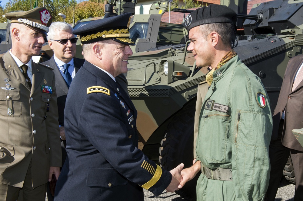 U.S. Army Chief of Staff Gen. Mark A. Milley meets with Italian Chief of the Army Lt. Gen. Danilo Errico and Italian Army soldiers in Rome, Italy, Oct. 28, 2016.