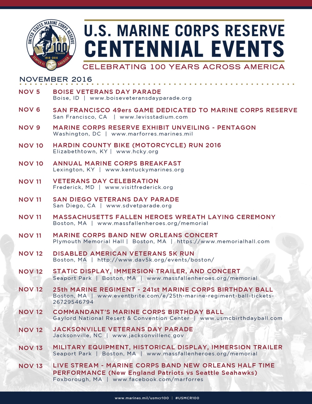 Marine Corps Reserve Centennial Events Flyer