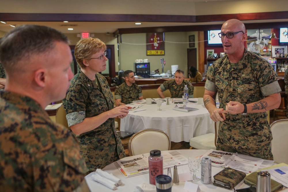 2nd MLG leaders hold a commanders huddle