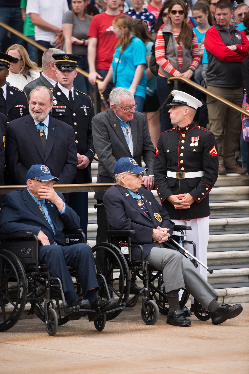 Medal of Honor recipients place a wreath at the Tomb of the Unknown Soldier in Arlington National Cemetery
