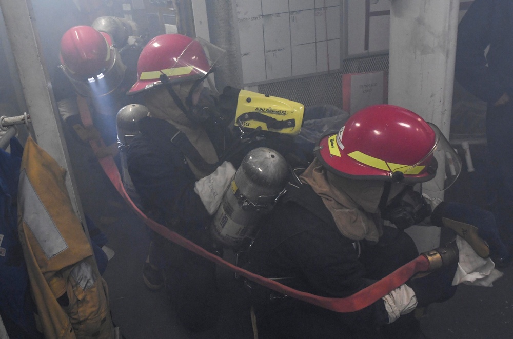 USS Wayne E. Meyer Conducts a Fire Drill