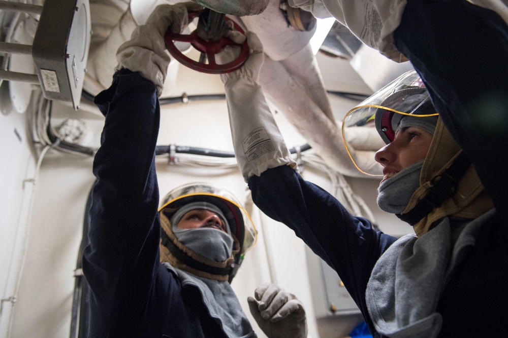 USS Princeton (CG 59) conducts general quarters training during COMPTUEX