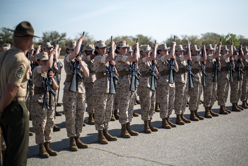 Marine recruits complete final drill evaluation on Parris Island