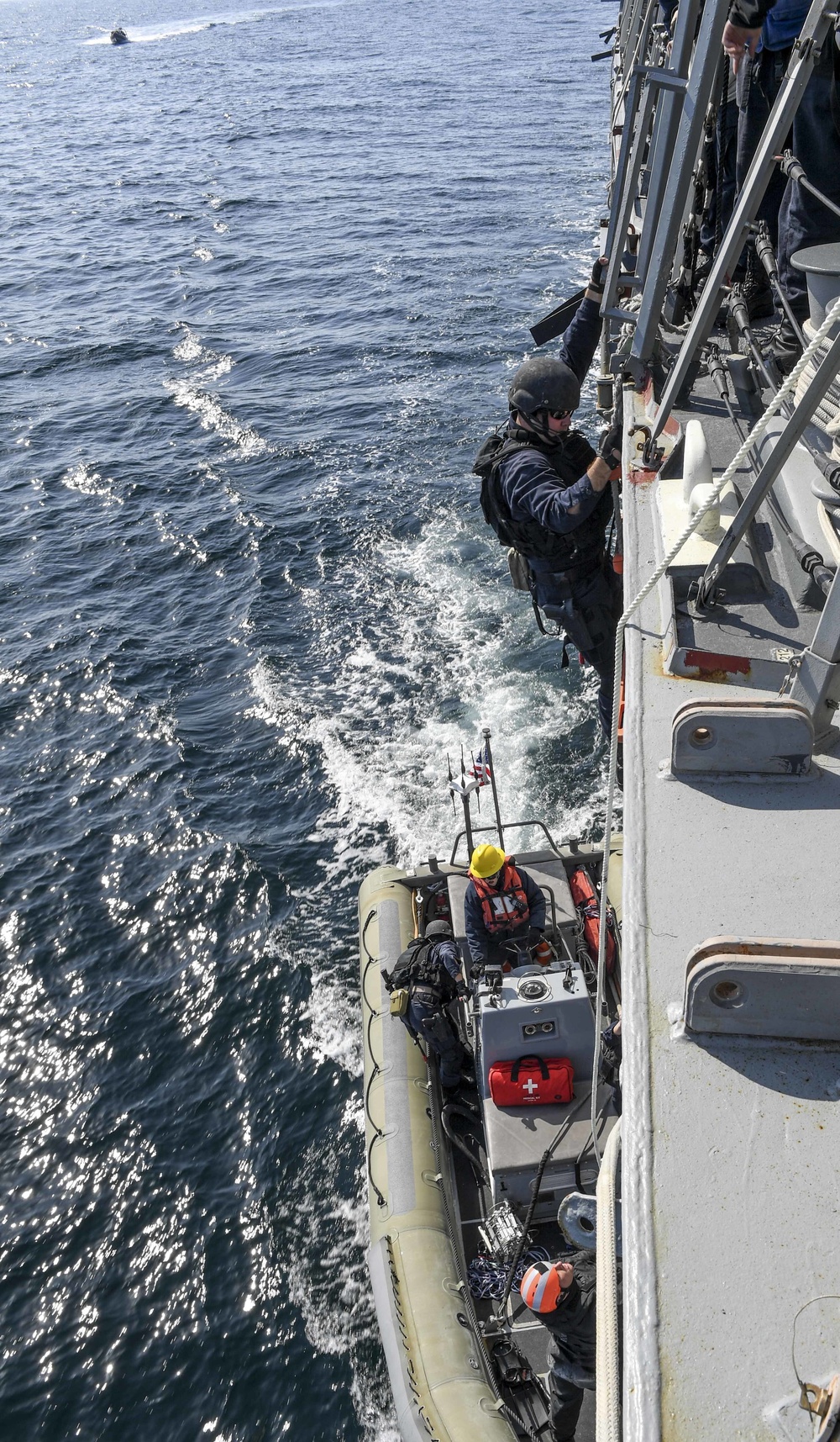 USS Wayne E. Meyer Conducts a Bilateral VBSS Drill with the Republic of Korea Navy